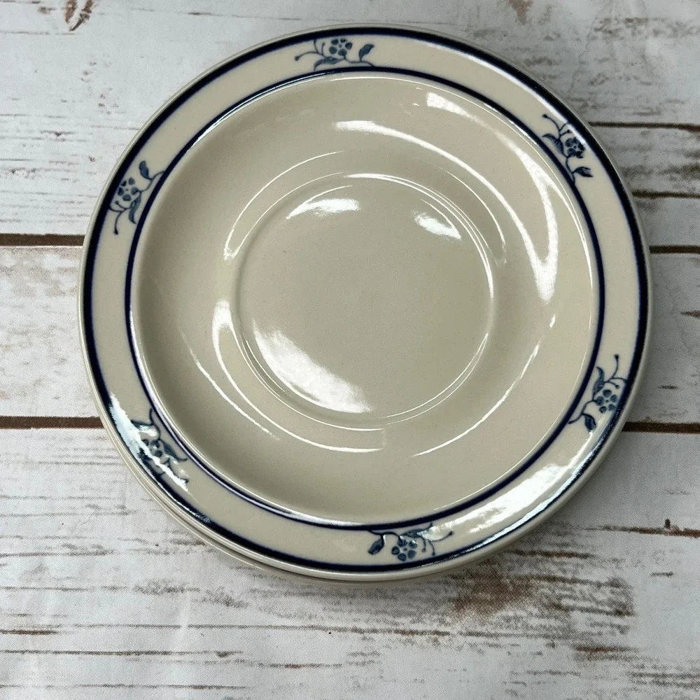 Brick Oven Stoneware Saucers in the Scandia Blue Pattern - Set of 5 6.25
